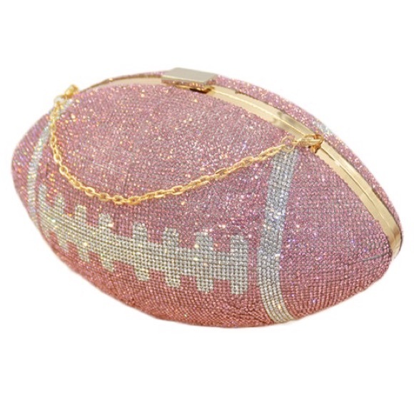Unique Pink Silver Rhinestone Embellished Football Clutch Purse Handbag - Picture 2 of 5